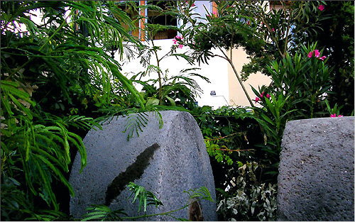 Mill stones decorate the gardens